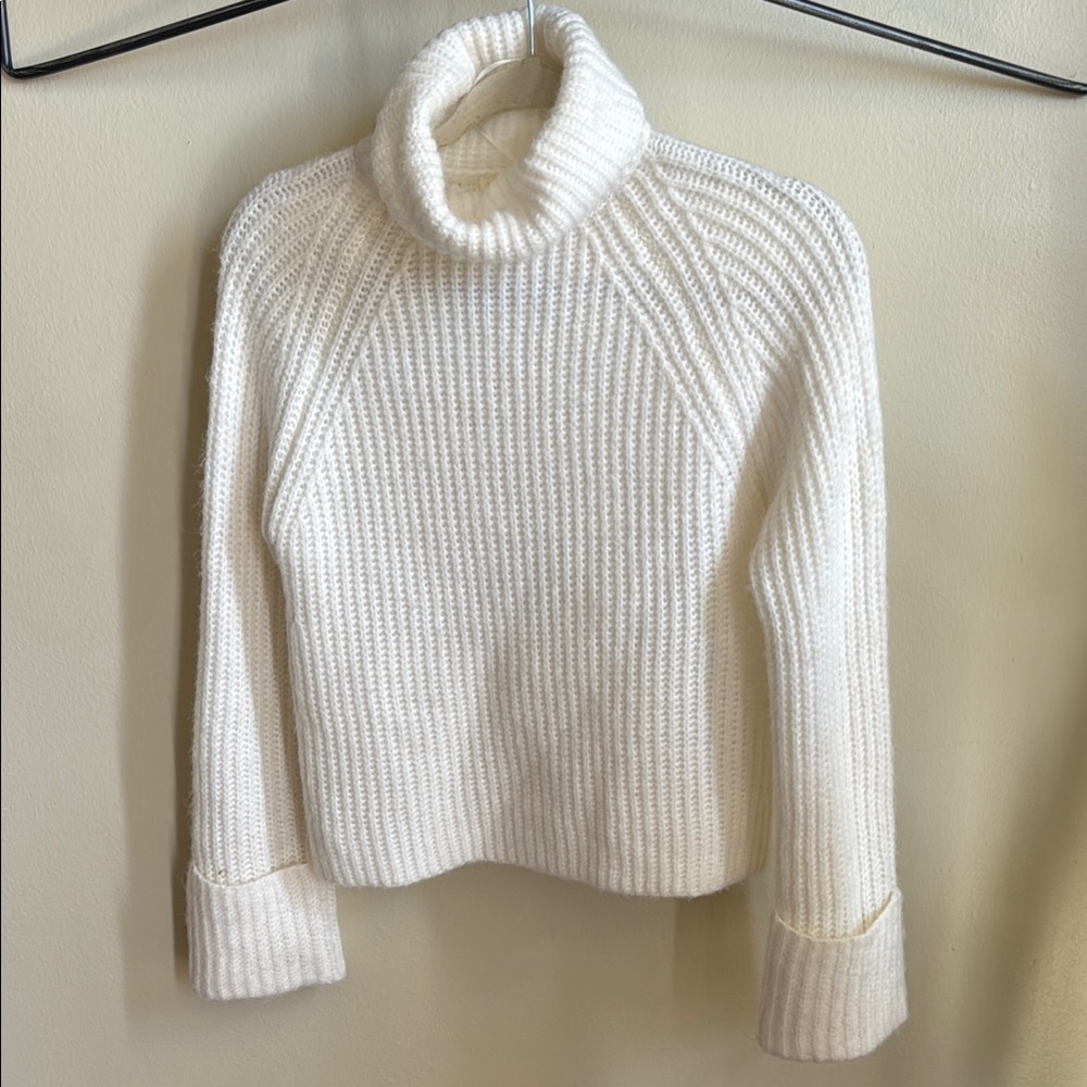White Cowl Turtleneck Sweater